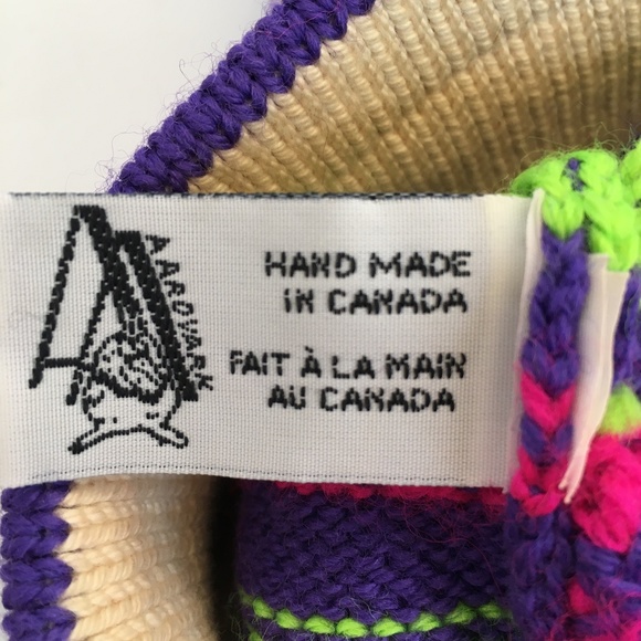 Aardvark Hat Beanie Toque Purple Green 100% Wool Nordic Style Ski Vintage - Picture 8 of 8